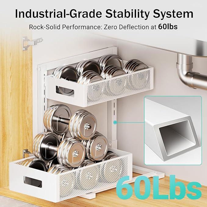 Under Sink Organizer Adjustable Height 2 Tier Bathroom Organizer Pull Out Cabinet Organer kitchen organizers and storage fridge organizers and storage,White,XL-1 Pack - ModernBath