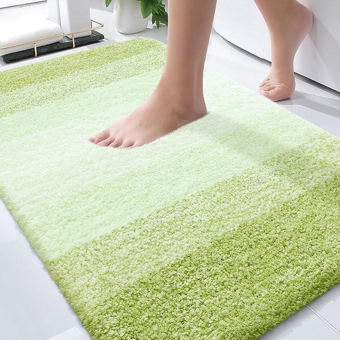 OLANLY Bathroom Rug Mat 30x20, Extra Soft and Absorbent Microfiber Bath Rugs, Non-Slip Plush Shaggy Bath Carpet, Machine Wash Dry, Bath Mats for Bathroom Floor, Tub and Shower, Light Green - ModernBath
