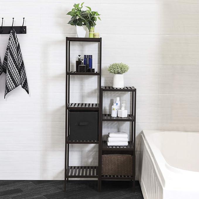 SONGMICS Bamboo Storage Shelf, 4-Tier Shelving Unit, Multifunctional, in the Entryway, Bathroom, Living Room, Balcony, Kitchen, 13 x 13 x 38.6 Inches, Brown UBCB54C - ModernBath