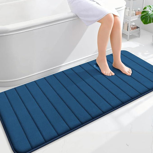 OLANLY Memory Foam Long Bathroom Rugs Runner 59x24, Super Soft Absorbent Bath Mat, Quick Dry, Machine Washable Shower Floor Rugs, Bathmat Carpet, Bathroom Home Decor Accessories, Navy Blue - ModernBath