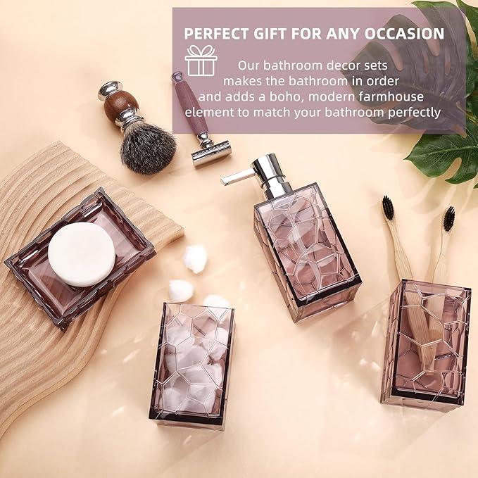 GAHEFY Lavender Purple Bathroom Accessories Set with Toothbrush Holder, Soap Dispenser, Tumbler, Soap Dish, Purple Bathroom Decor,Acrylic (Purple-4pcs) - ModernBath