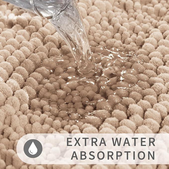 Yimobra Toilet Rugs U Shaped Washable 24 x 20, Non Slip and Super Absorbent Toilet Mat, Quick Dry, Ultra Luxury Microfiber Chenille Plush Fluffy Contour Bath Rugs for Toilet Base, Beige - ModernBath