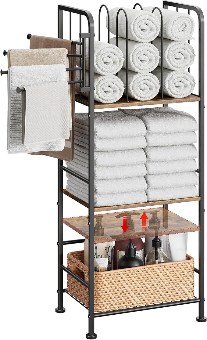 Towel Rack Free Standing 3-Tier M-Shaped Detachable Dividers, 4 Rotatable Bars Fast Drying, Pool Towel Rack, Space-Saving Towel Storage Organizer, Bath Towel Shelf for Home, Poolside Patent Pending - ModernBath