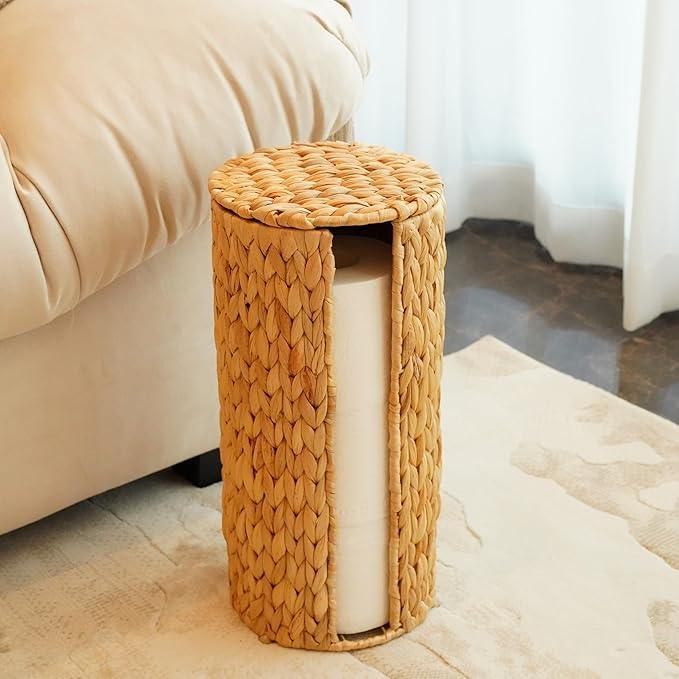 PINXIURY Water Hyacinth Paper Roll Holder, Wicker Toilet Paper Holder Stand for Bathroom, 3 Rolls of Toilet Paper Storage, Toilet Roll Holder Stand for Bathroom and Under Sink - ModernBath