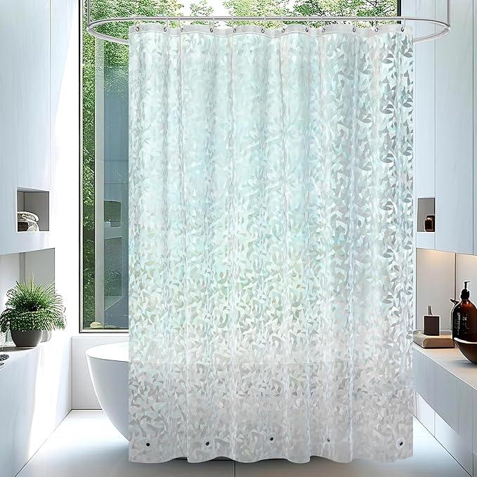 AooHome Long Shower Curtain Liner - EVA 3D Decals Stained Glass Pattern Design Bathroom Shower Curtain with Hooks, 5 Bottom Magnets, Heavy Duty, Water Repellent, Semi Transparent, 72x78 Inch - ModernBath
