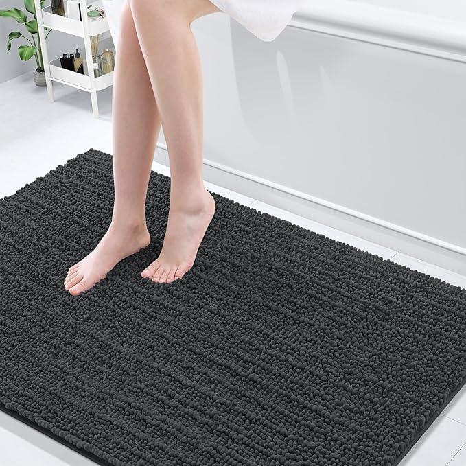 Arotive Luxury Chenille Bathroom Rug Mat, Extra Soft Thick Absorbent Shaggy Bath Rugs, Non-Slip Machine Wash Dry, Plush Bath Mats for Bathroom, Shower and Tub, 59x35, Dark Grey - ModernBath