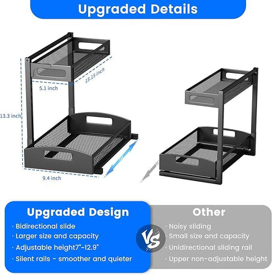 Under Sink Organizer,2 Pack Height Adjustable Under Sink Organizers and Storage, 2 Tier Under Sink Storage for Kitchen Bathroom Cabinet - ModernBath