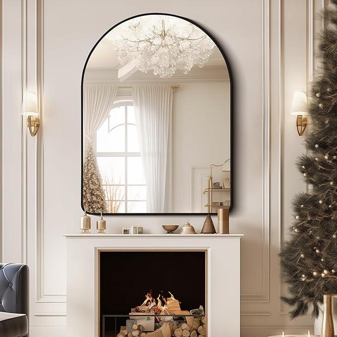FORBATH Arched Mirror 30x40 Inch, Black Arched Bathroom Mirror Wall Mounted Modern Black Aluminum Frame Decor Large Dresser, for Bedroom Living Room Entryway, Hanging or Leaning Against Wall - ModernBath
