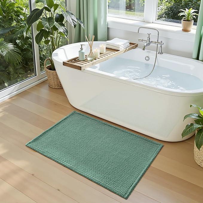 DEXI Bathroom Rugs 16x24, Non Slip Washable Bath Mat, Absorbent Chenille Bathmat, Ultra Soft Thick Carpet for Tub Shower Floor, Green - ModernBath