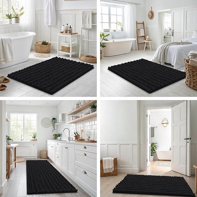 Smiry Bathroom Rugs Mat 40x32, Extra Soft Absorbent Chenille Bath Rugs, Non Slip Rubber Backing Machine Washable Quick Dry Bath Mats for Bathroom Floor, Tub, Shower, Home Decor Accessories, Black - ModernBath
