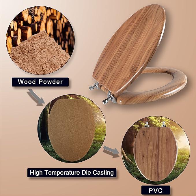 Elongated Toilet Seat Molded Wood Toilet Seat with Zinc Alloy Hinges, Easy to Install also Easy to Clean, Anti-pinch Wooden Toilet Seat by Angol Shiold (Elongated, Natural) - ModernBath