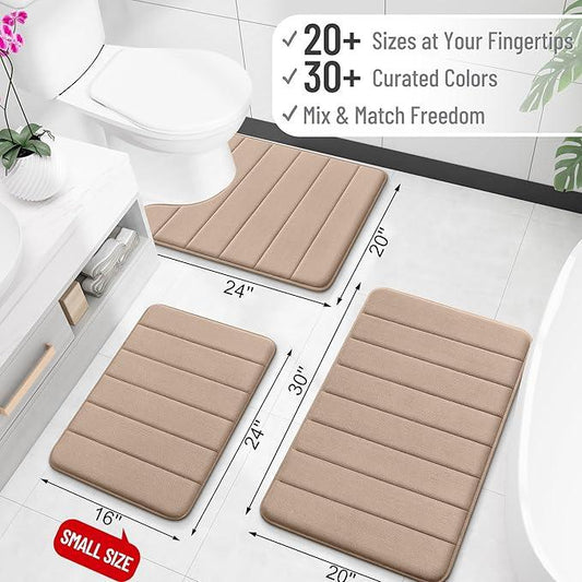 OLANLY Memory Foam Bath Mat 44x24, Super Soft Absorbent Bathroom Rugs, Quick Dry, Machine Washable Shower Floor Rugs, Bathmat Carpet, Bathroom Home Decor Accessories, Tan - ModernBath
