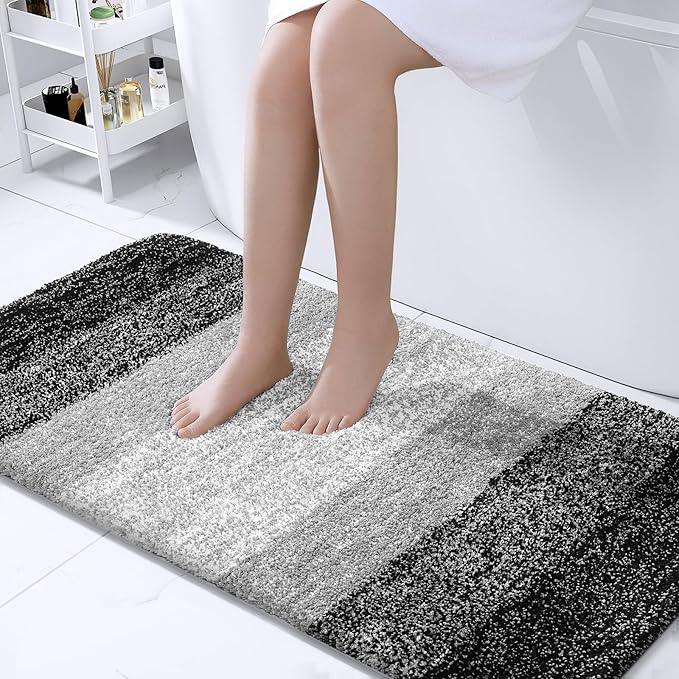 OLANLY Bathroom Rug Mat 44x24, Extra Soft and Absorbent Microfiber Bath Rugs, Non-Slip Plush Shaggy Bath Carpet Runner, Machine Wash Dry, Bath Mats for Bathroom Floor, Tub and Shower, Black - ModernBath