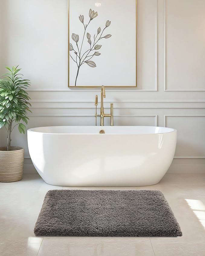 ILANGO Dark Gray Bathroom Rugs 30" × 20" Non Slip & Super Absorbent Extra Thick Soft, Washable Bath Mat for Floor, Microfiber Plush Shaggy Bath Rug with Rubber for Bathtub Shower Room Sink - ModernBath