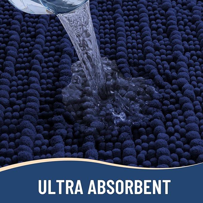 Arotive Luxury Chenille Bathroom Rug Mat, Extra Soft Thick Absorbent Shaggy Bath Rugs, Non-Slip Machine Wash Dry, Plush Bath Mats for Bathroom, Shower and Tub, 44x24, Navy - ModernBath