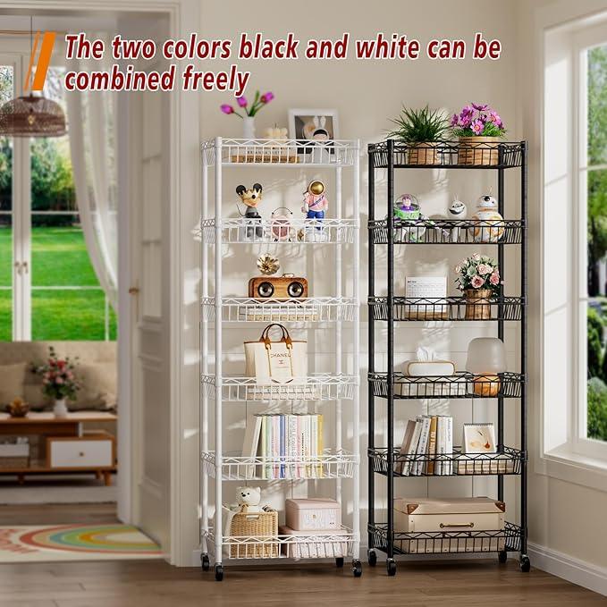6 Tier Basket Shelf Wire Shelving Unit Adjustable Storage Shelves Big Basket Rack for Garage Kitchen Office Pantry Corner 17.2" Dx12.2 Wx63 H Black - ModernBath