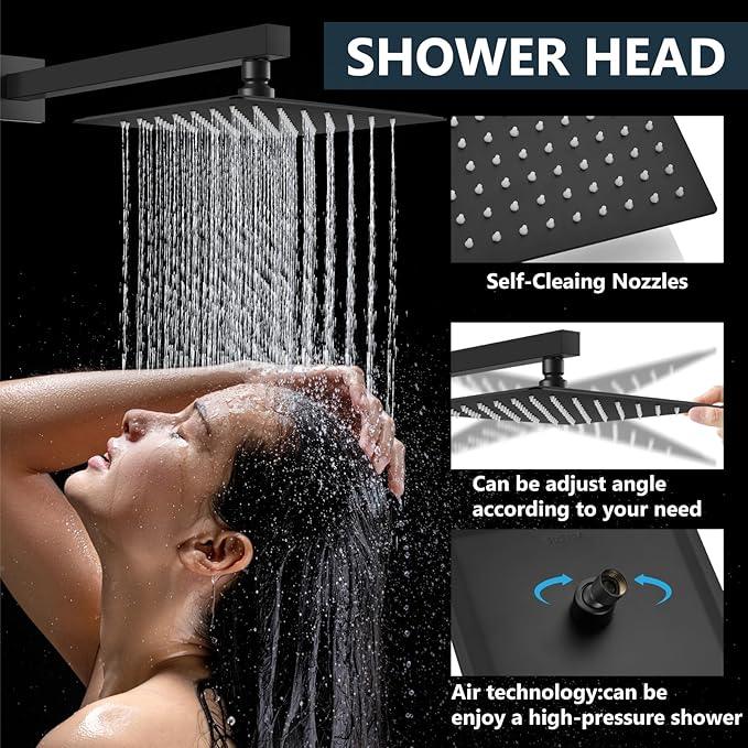 Aolemi Shower Faucet Set Rain Shower System with Handheld Spray Bathroom Shower Combo Rough-in Valve and Shower Trim Kit Included Matte Black 8 Inch Wall Mount Shower Head - ModernBath