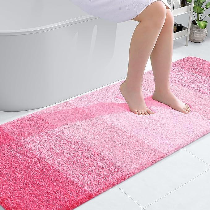 OLANLY Bathroom Runner Rugs 70x24, Extra Soft Absorbent Microfiber Bath Rugs, Rubber Backing, Quick Dry, Machine Washable Bath Mats for Bathroom Floor, Tub and Shower, Home Decor Accessories, Pink - ModernBath
