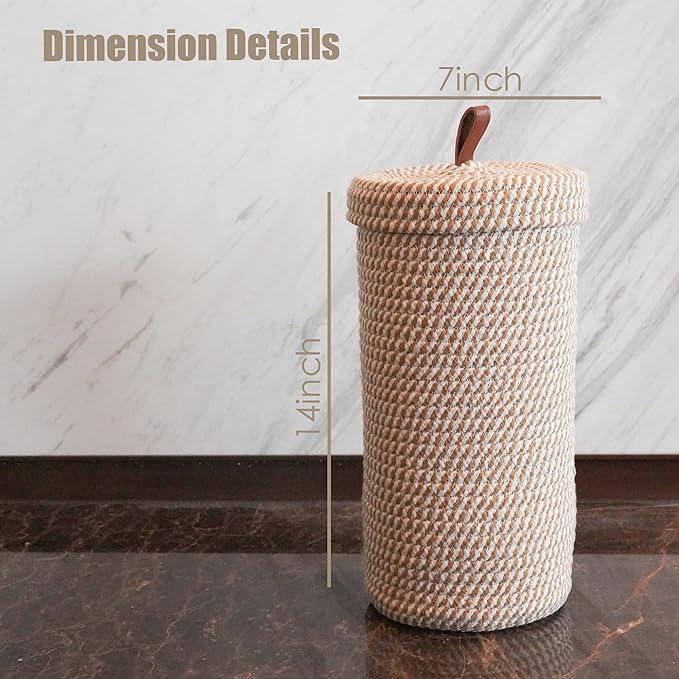 Toilet Paper Holder Handmade – Woven Toilet Paper Stand & Storage Basket with Lid, Cotton Freestanding Organizer for Bathroom, Fits 3 Rolls Cream Brown - ModernBath