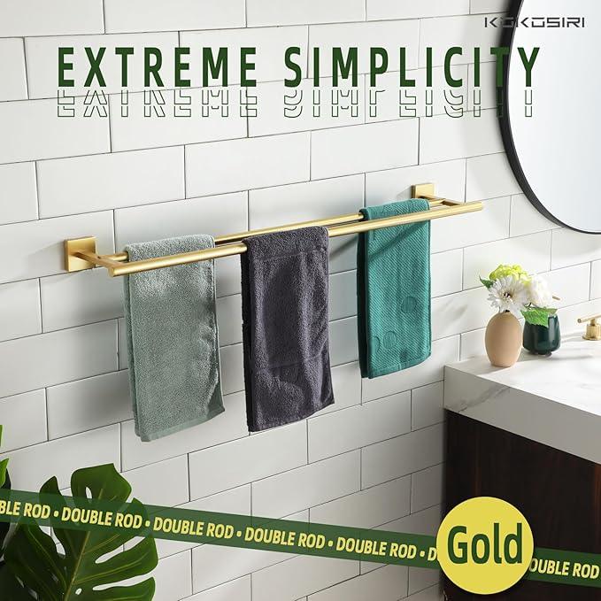 KOKOSIRI Bathroom Towel Bar 32'' Double Towel Holder for Bath Kitchen Cabinet Towel Rails 32 Inch Brushed Gold Stainless Steel B5005BG-L32 - ModernBath