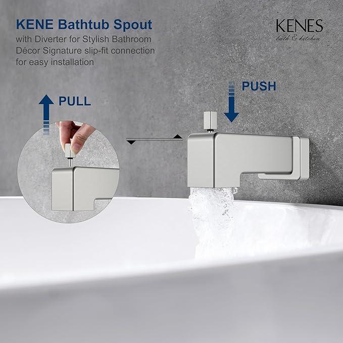 KENES Brushed Nickel Tub Shower Faucet Set Complete, Tub and Shower Trim Kit with 10-Inch Rain Shower Head, Square Shower System, KE-6024A (Shower Valve Included) - ModernBath