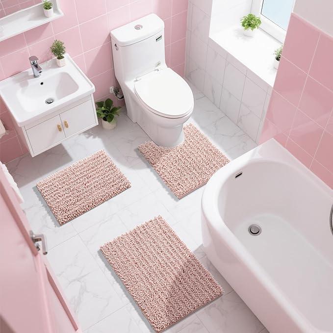 Yimobra Bathroom Rugs Non Slip Washable - Ultra Soft Absorbent Chenille Bath Mat, Quick Dry Shaggy Floor Carpet for Tub Shower, Light Pink Home Decor Accessories, 24x17 Inch - ModernBath