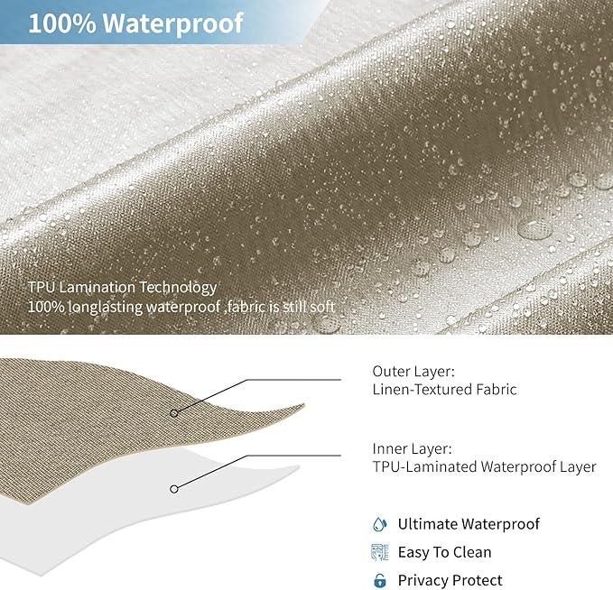 THAIGEE 2-in-1 Waterproof Long Fabric Shower Curtain or Liner,Linen Textured,78 Inch Breathable TPU & Washable Bathroom Shower Curtain Set with 12 Plastic Hooks,Modern,72"x78" Khaki - ModernBath