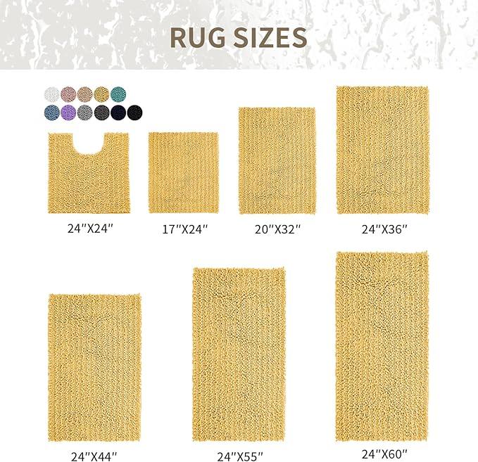 Ruggnovea Chenille Bathroom Rugs Non Slip Washable, Extra Thick Soft Absorbent Chenille Bath Mat, Non-Slip Barrier Backing, Quick Dry Machine Washable Bath Mats Tub, Shower,Floor/Sink,24x17,Yellow - ModernBath