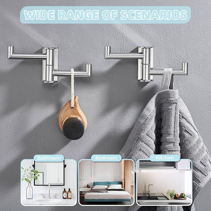 Angle Simple Swivel Hook for Towel Polished Chrome 2 Pack, 304 Stainless Steel Bathroom Towel Double Hook for Wall - ModernBath