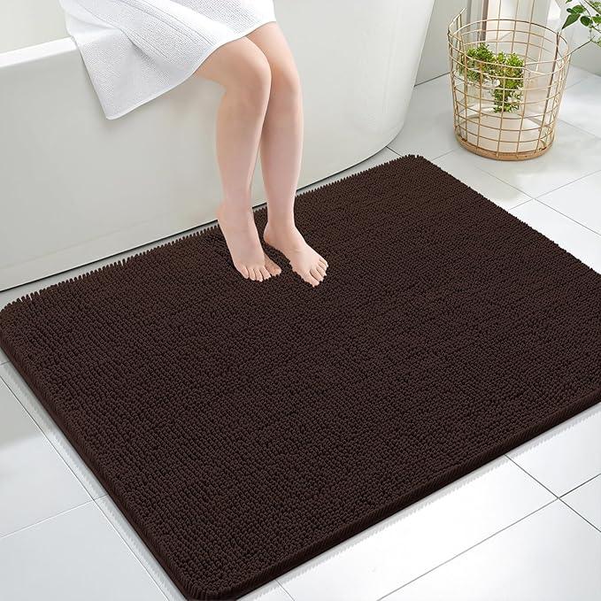 OLANLY Bathroom Rugs 40x32, Extra Soft Absorbent Chenille Bath Rugs, Rubber Backing Quick Dry, Machine Washable Bath Mats for Bathroom Floor, Tub and Shower, Home Decor Accessories, Brown - ModernBath