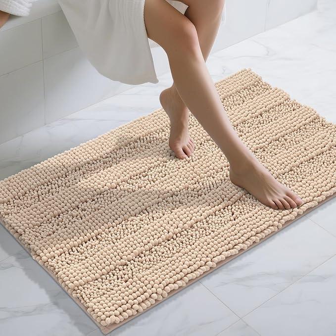 Yimobra Bathroom Rug Mat 44 x 24, Non Slip and Super Absorbent Bath Mat,Machine Washable Quick Dry,Ultra Plush Chenille Shower Rugs for Bathroom Floor Sink Tub and Shower Outside, Beige - ModernBath