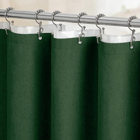 BTTN 3 in 1 Shower Curtain Set, Emerald Green Linen Textured Fabric Shower Curtain and Clear Liner Set with Plastic Hook, Modern Hotel Luxury Weighted Waterproof Shower Curtain for Bathroom, 72x72 - ModernBath