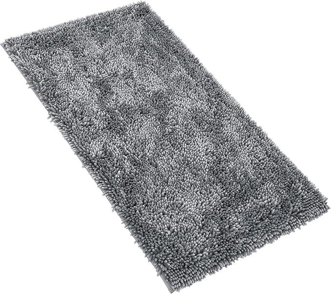 Yimobra Luxury Chenille Bathroom Rug Mat, Extra Soft and Absorbent Shaggy Bath Rugs Non Slip, Machine Washble Dry, Plush Floor Carpet for Tub, Shower, and Bath Room, 44x24 Inch, Silver - ModernBath