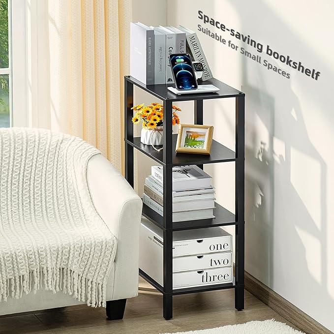 4 Tier Tall Wooden Bookshelf with Storage - Small Bookcase for Small Spaces, Shelf for Living Room, Office, Bedroom, Kitchen - Industrial Modern Black Book Shelf - ModernBath