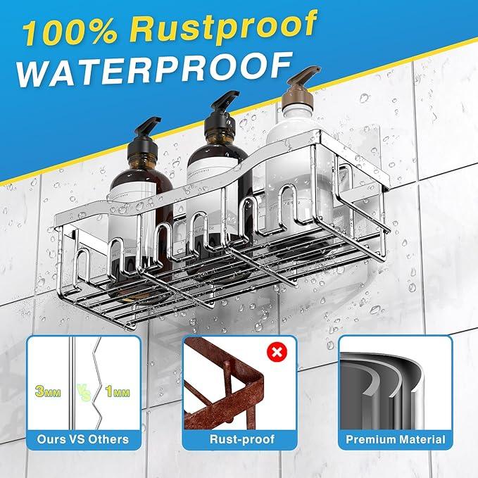 EUDELE 5-Pack Rustproof Stainless Steel Shower Caddy – No Drill Adhesive Bathroom Organizer with Large Capacity, Spacious Shower Shelves for Inside Shower, Kitchen & Home Decor Storage-XL Size - ModernBath