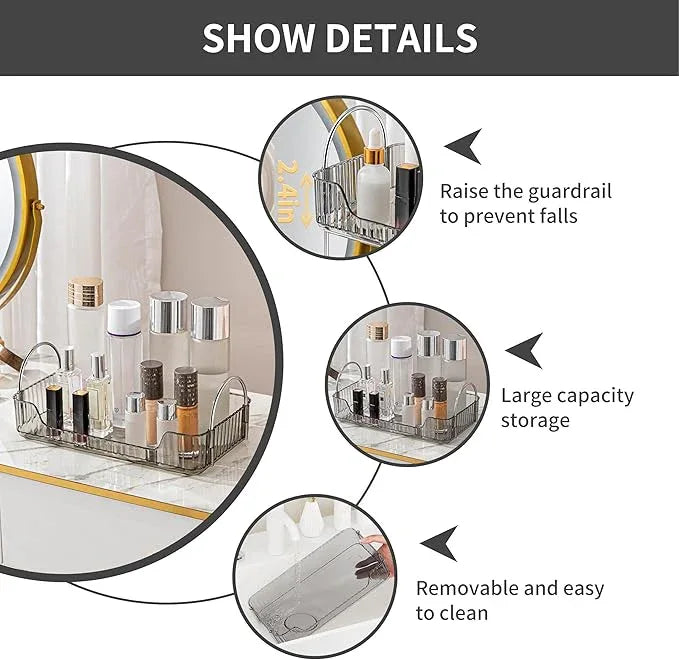 YCIA&DONE Bathroom Organizer Countertop, Makeup Storage, Skincare Cosmetic Tray Shelf, Perfume Holder Rack for Vanity Counter, Large Capacity, Easy to Install, Clean, 1 Tier, Smoky Gray - ModernBath