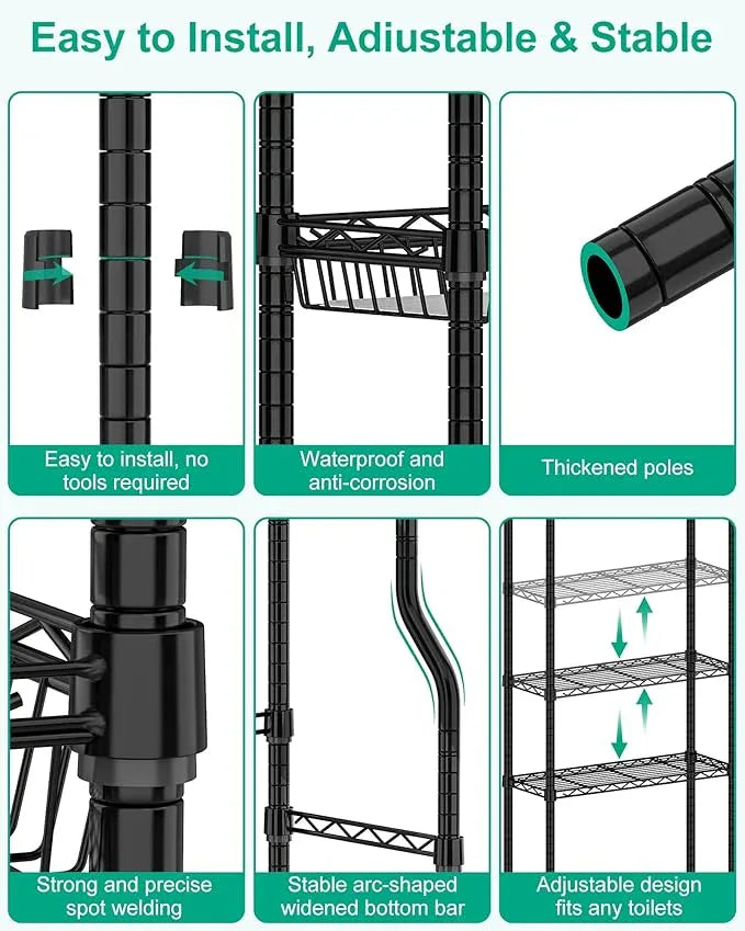 Bathroom Organizer Over The Toilet Storage, 4-Tier Metal Bathroom Over Toilet Storage Shelf Rack Freestanding Space Saver with Adjustable Shelves and Baskets, Black - ModernBath