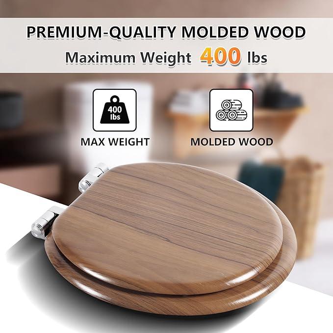 Round Toilet Seat Molded Wood Toilet Seat with Quietly Close and Quick Release Hinges, Easy to Install also Easy to Clean by Angol Shiold (Round, Natural) - ModernBath