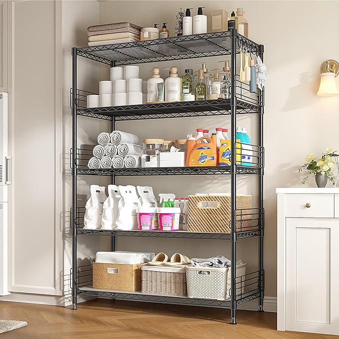 71.5‘’H Wire Shelving Unit With Shelf Linker,5 Tier Metal Shelving Pantry Kitchen Shelves with Side Blockers,Adjustable Standing Storage Shelves Rack with Hooks,Shelf for Utility Room,Basement,office - ModernBath