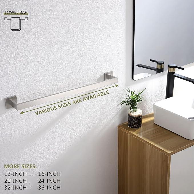 KOKOSIRI 20-Inch Single Towel Bar, Bathroom Kitchen Towel Holder, Wall Mounted T-304 Stainless Steel Towel Rack 2 Pack, Brushed Nickel, B4003BR-L20-P2 - ModernBath