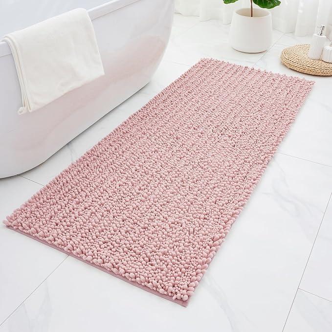 ILANGO Bathroom Rugs Pink 60x24,Extra Soft Absorbent Chenille Bath Rugs,Thick Non-Slip Shaggy Bath Mat,Machine Washable Quick Dry Shaggy Bath Mats for Bathroom Runner Floor, Tub, Shower Accessories - ModernBath