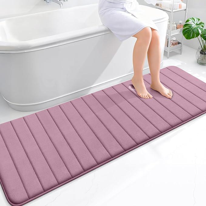 OLANLY Memory Foam Long Bathroom Rugs Runner 70x24, Super Soft Absorbent Bath Mat, Quick Dry, Machine Washable Shower Floor Rugs, Bathmat Carpet, Bathroom Home Decor Accessories, Deep Plum - ModernBath
