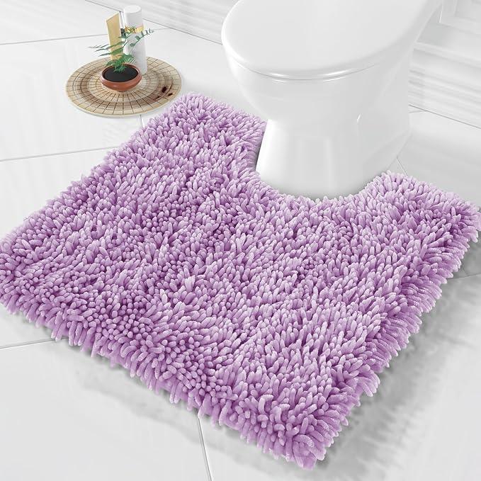 Yimobra Toilet Rugs U Shaped Washable, Extra Thick Soft Absorbent Chenille Contour Bathroom Rugs for Toilet 24x24 Inch, Quick Dry Non Slip Toilet Mat for Bath Floor, Lilac - ModernBath