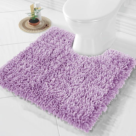 Yimobra Toilet Rugs U Shaped Washable, Extra Thick Soft Absorbent Chenille Contour Bathroom Rugs for Toilet 24x24 Inch, Quick Dry Non Slip Toilet Mat for Bath Floor, Lilac - ModernBath
