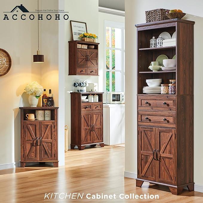 ACCOHOHO Bathroom Wall Cabinet, Farmhouse Medicine Cabinet, 24" Wide Cabinet with Drawer, Adjustable Shelf, Double Barn Doors, Storage Cabinet for Bathroom, Kitchen, Living Room, Brown - ModernBath