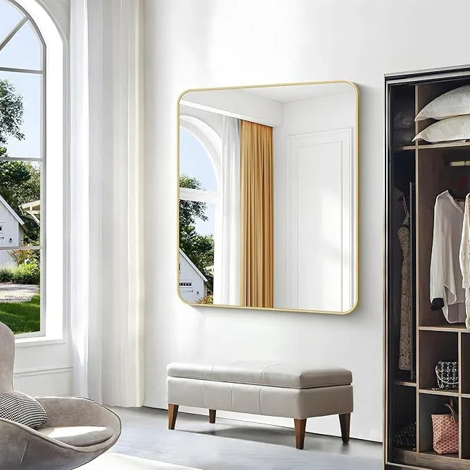 BONEWEI Gold Bathroom Mirror,40x48 inch Wall Mirror for Bathroom Wall Mounted,Round Rectangle Mirror for Bathroom Over Sink,Modern Frame for Home Decor Living Room,Bedroom Entryway,Horizontal/Vertical - ModernBath