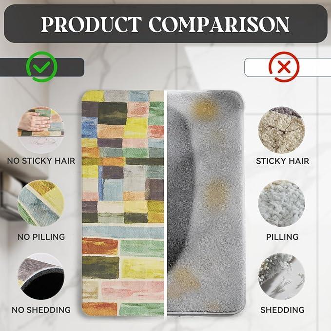 MontVoo -Bath Mat-Non Slip Thin Bathroom Rugs Fit Under Door- Quick Dry Absorbent Faux Suede Surface Grey Bathroom Floor Mats-Shower Rug for in Front of Bathtub Shower Colorful Plaid 16x24 - ModernBath
