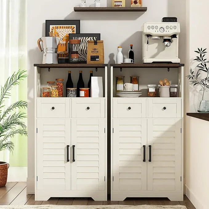 ChooChoo Farmhouse Storage Cabinet, Bathroom Floor Cabinet with Doors and Drawers, Kitchen Pantry Cabinet for Living Room, Laundry, White - ModernBath