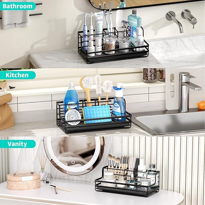 HapiRm Toothbrush Holders for Bathroom - 5 Partitions Bathroom Counter Organizer with Instant Drying Stone, Stainless Steel Countertop Storage Electric Toothbrush Toothpaste Holder - Black - ModernBath