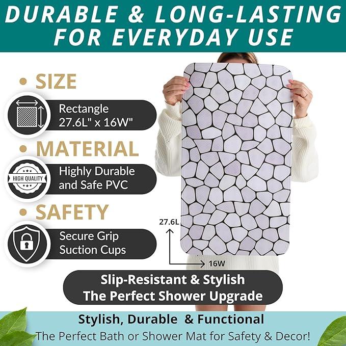 ENKOSI Bath Mat for Tub and Shower Floors - Non Slip Shower Mat – Anti Slip Bathtub Mat with Strong Suction Cup Grip – Soft, Pebble Print Bathroom Mat for Inside Bath and Showers (28x16 Pebble) - ModernBath